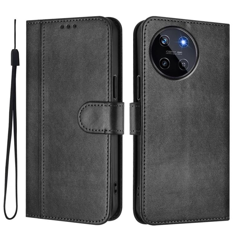 For Realme 11 4G Global Line Splicing Buckle Retro Leather Phone Case
