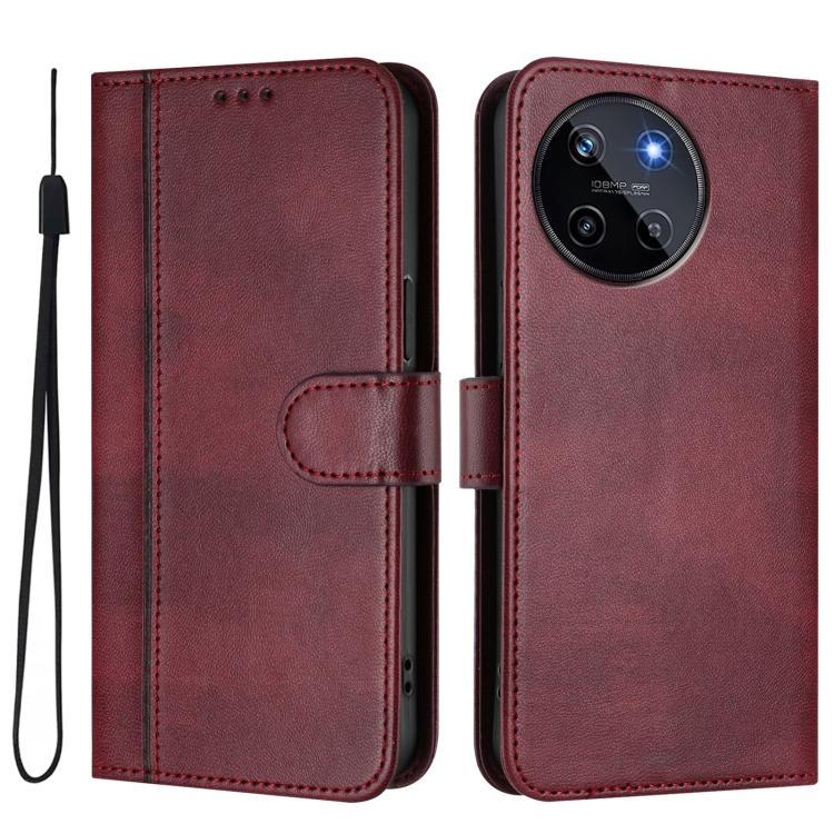 For Realme 11 4G Global Line Splicing Buckle Retro Leather Phone Case