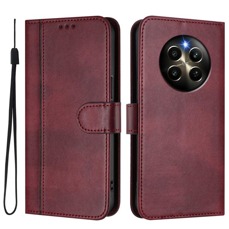 For Realme 12 Pro 5G / 12 Pro+ 5G Global Line Splicing Buckle Retro Leather Phone Case