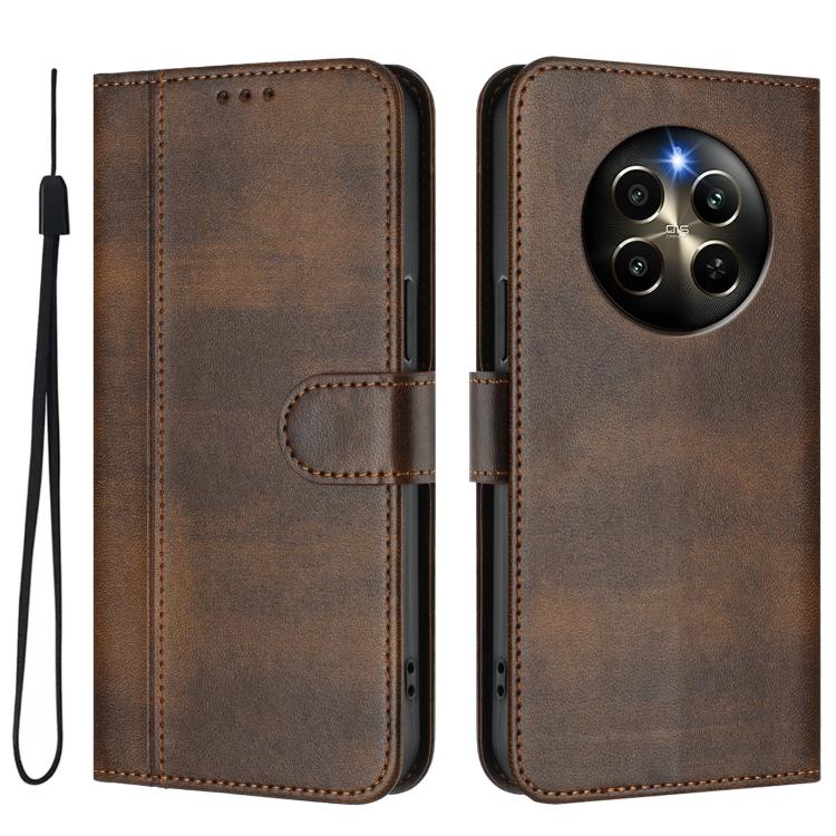 For Realme 12 Pro 5G / 12 Pro+ 5G Global Line Splicing Buckle Retro Leather Phone Case