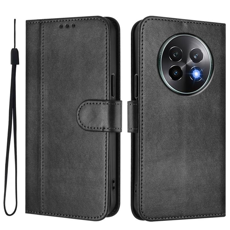 For Realme 13+ 5G Global Line Splicing Buckle Retro Leather Phone Case