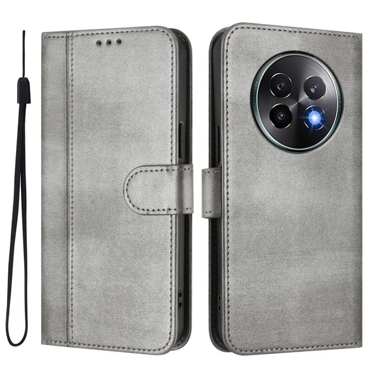 For Realme 13+ 5G Global Line Splicing Buckle Retro Leather Phone Case