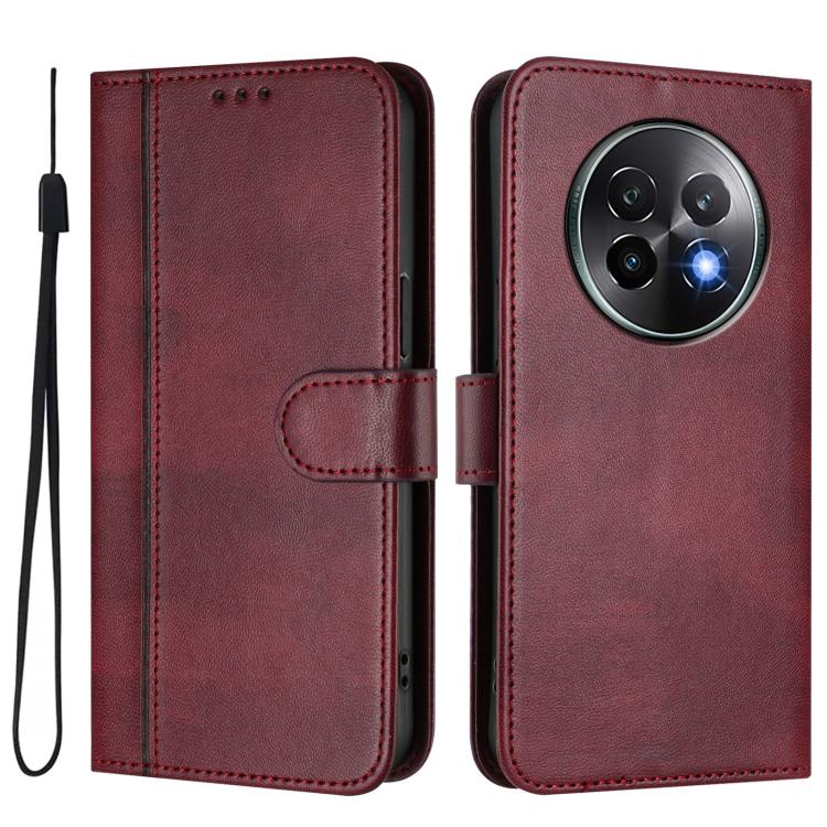 For Realme 13+ 5G Global Line Splicing Buckle Retro Leather Phone Case