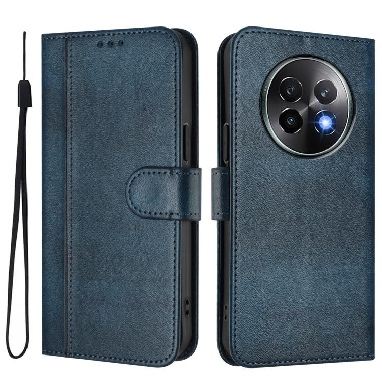 For Realme 13+ 5G Global Line Splicing Buckle Retro Leather Phone Case