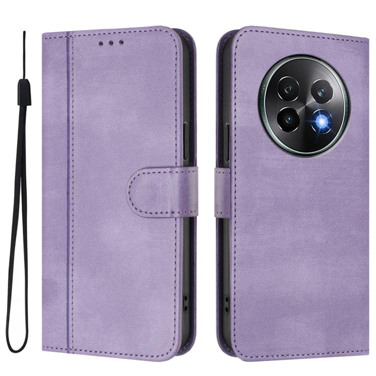For Realme 13+ 5G Global Line Splicing Buckle Retro Leather Phone Case