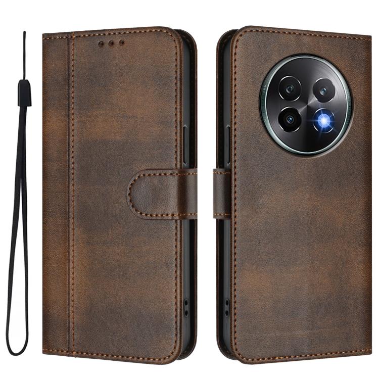 For Realme 13+ 5G Global Line Splicing Buckle Retro Leather Phone Case