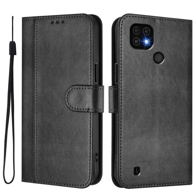 For Realme C20 / C11 2021 / C21 Line Splicing Buckle Retro Leather Phone Case