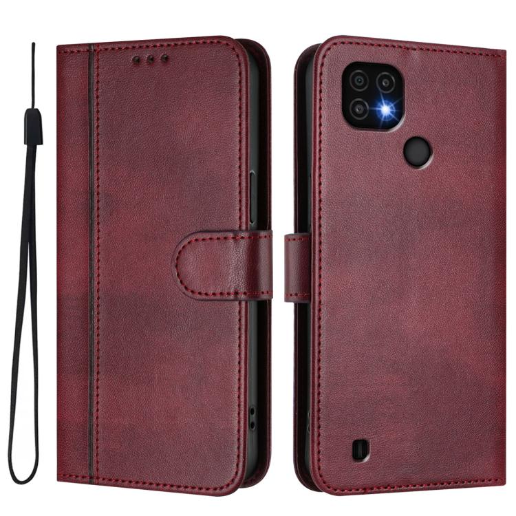 For Realme C20 / C11 2021 / C21 Line Splicing Buckle Retro Leather Phone Case