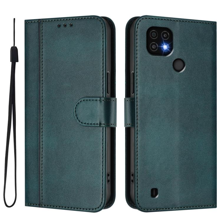 For Realme C20 / C11 2021 / C21 Line Splicing Buckle Retro Leather Phone Case