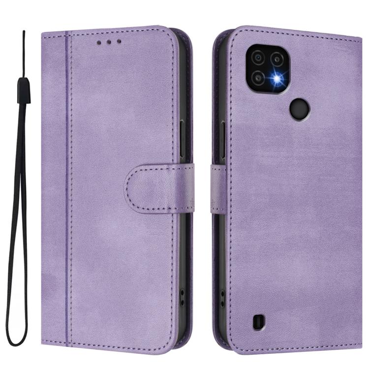 For Realme C20 / C11 2021 / C21 Line Splicing Buckle Retro Leather Phone Case