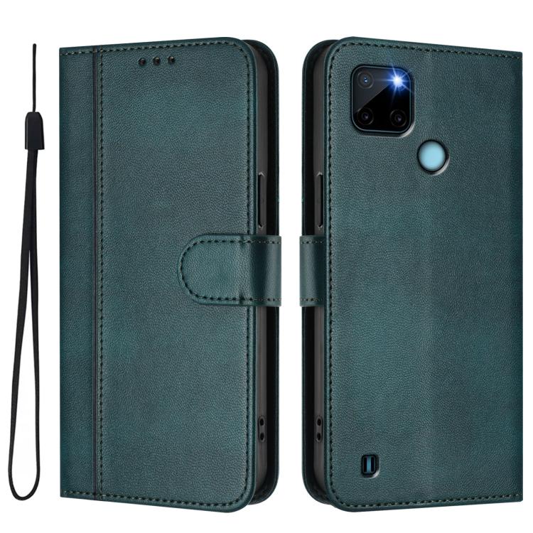 For Realme C21Y Line Splicing Buckle Retro Leather Phone Case
