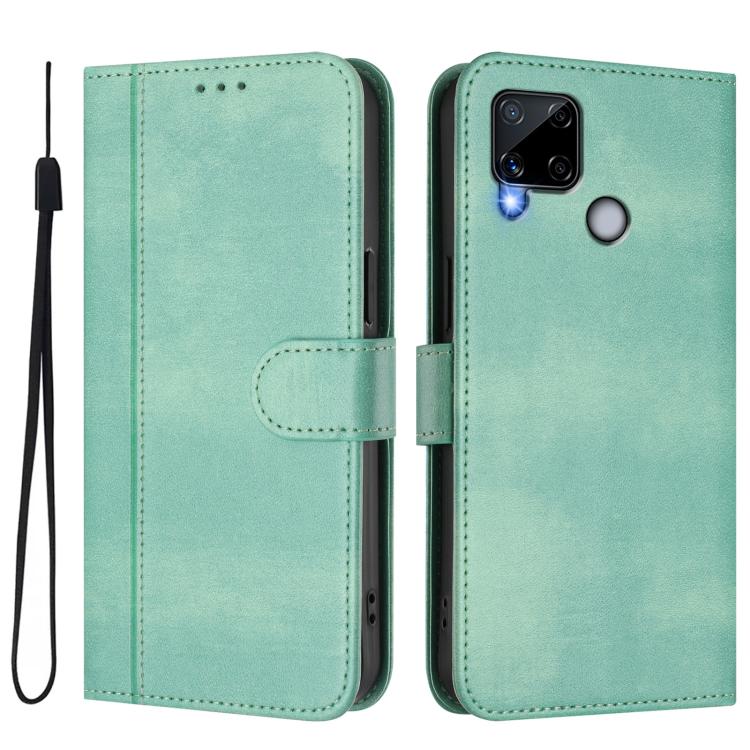 For Realme C25 / C15 / C12 / C25s Line Splicing Buckle Retro Leather Phone Case