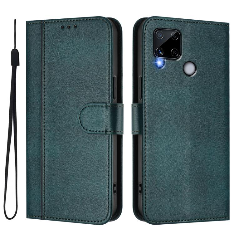 For Realme C25 / C15 / C12 / C25s Line Splicing Buckle Retro Leather Phone Case