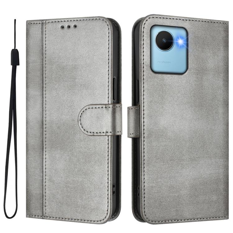 For Realme C30 4G / C30s / Narzo 50i Prime Line Splicing Buckle Retro Leather Phone Case