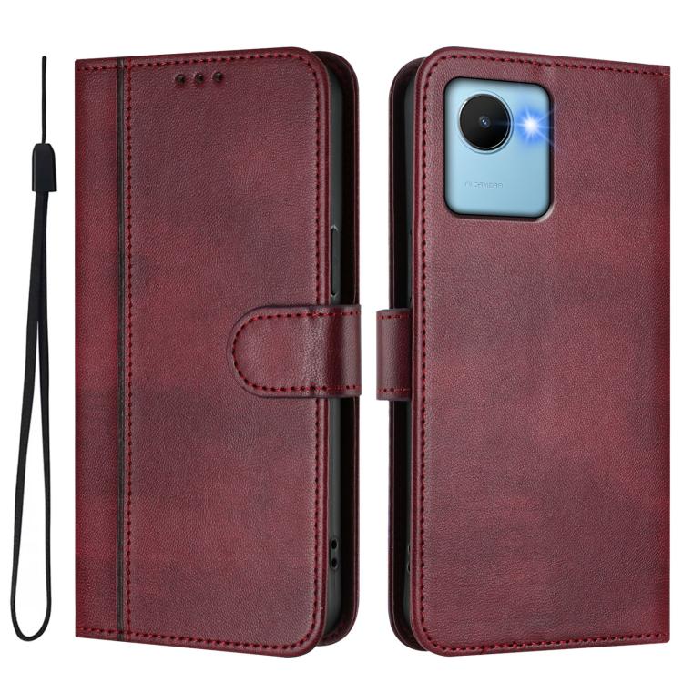 For Realme C30 4G / C30s / Narzo 50i Prime Line Splicing Buckle Retro Leather Phone Case