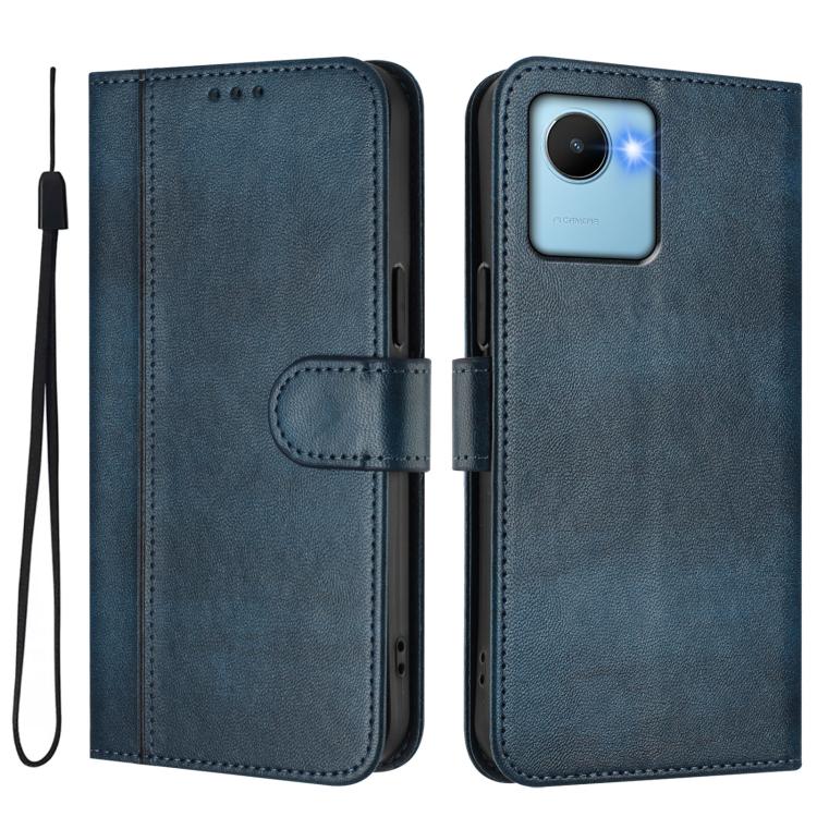 For Realme C30 4G / C30s / Narzo 50i Prime Line Splicing Buckle Retro Leather Phone Case