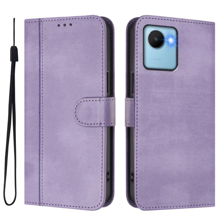 For Realme C30 4G / C30s / Narzo 50i Prime Line Splicing Buckle Retro Leather Phone Case