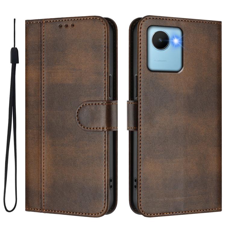 For Realme C30 4G / C30s / Narzo 50i Prime Line Splicing Buckle Retro Leather Phone Case