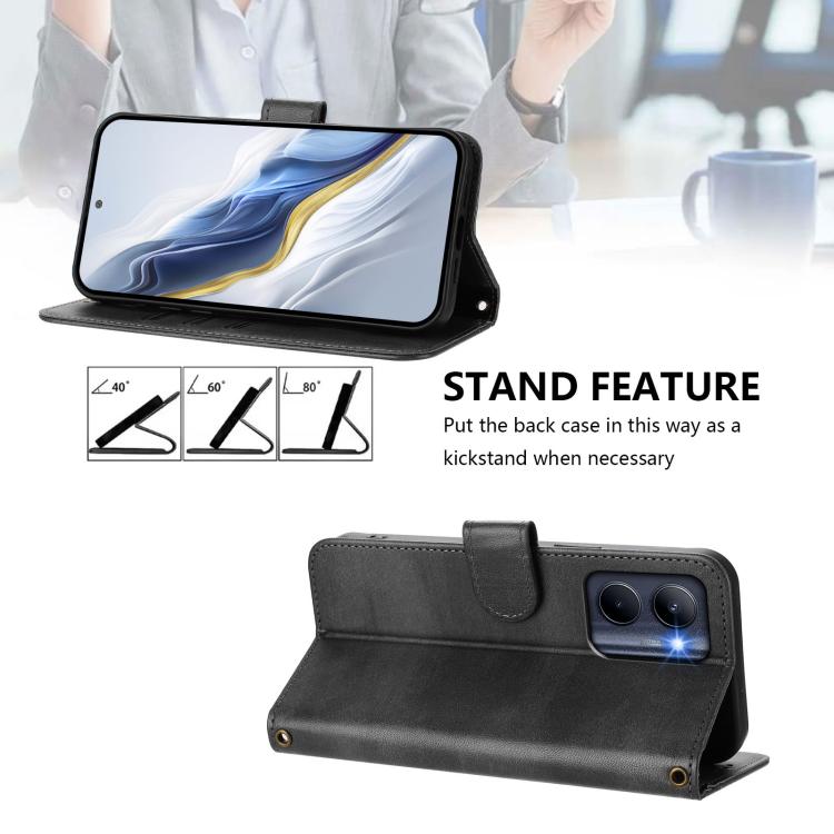 For Realme C33 2023 / 2022 Line Splicing Buckle Retro Leather Phone Case