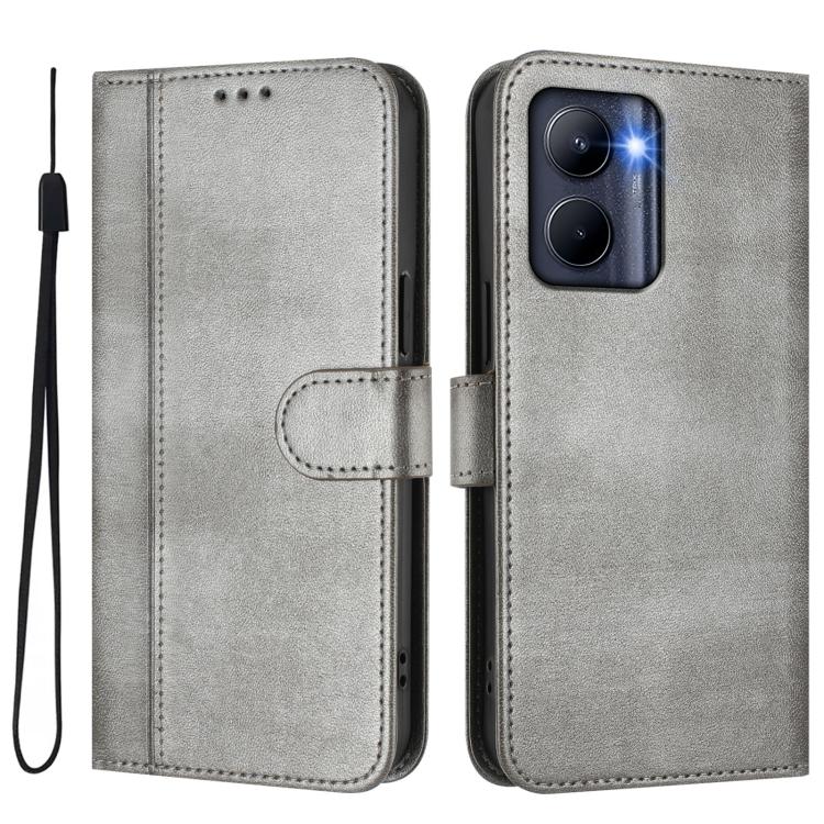 For Realme C33 2023 / 2022 Line Splicing Buckle Retro Leather Phone Case