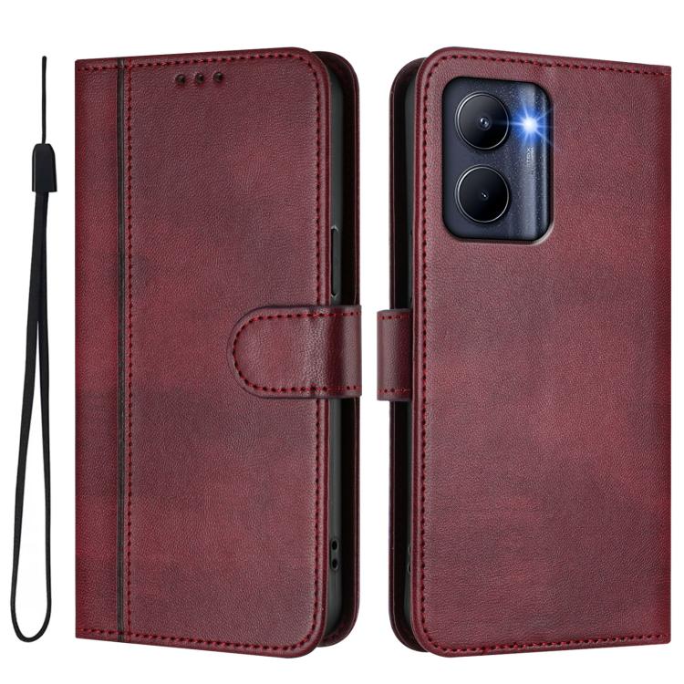 For Realme C33 2023 / 2022 Line Splicing Buckle Retro Leather Phone Case
