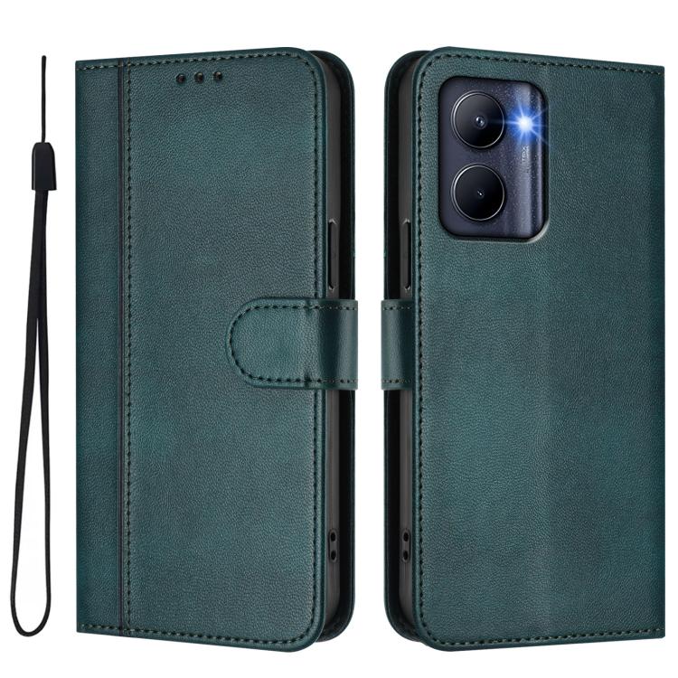 For Realme C33 2023 / 2022 Line Splicing Buckle Retro Leather Phone Case