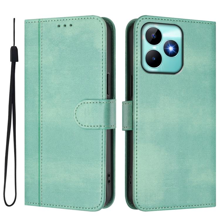 For Realme C53 4G Global / C51 4G Line Splicing Buckle Retro Leather Phone Case