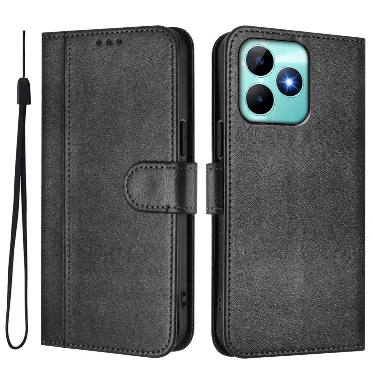 For Realme C53 4G Global / C51 4G Line Splicing Buckle Retro Leather Phone Case