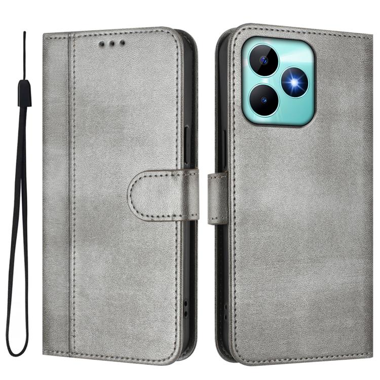For Realme C53 4G Global / C51 4G Line Splicing Buckle Retro Leather Phone Case