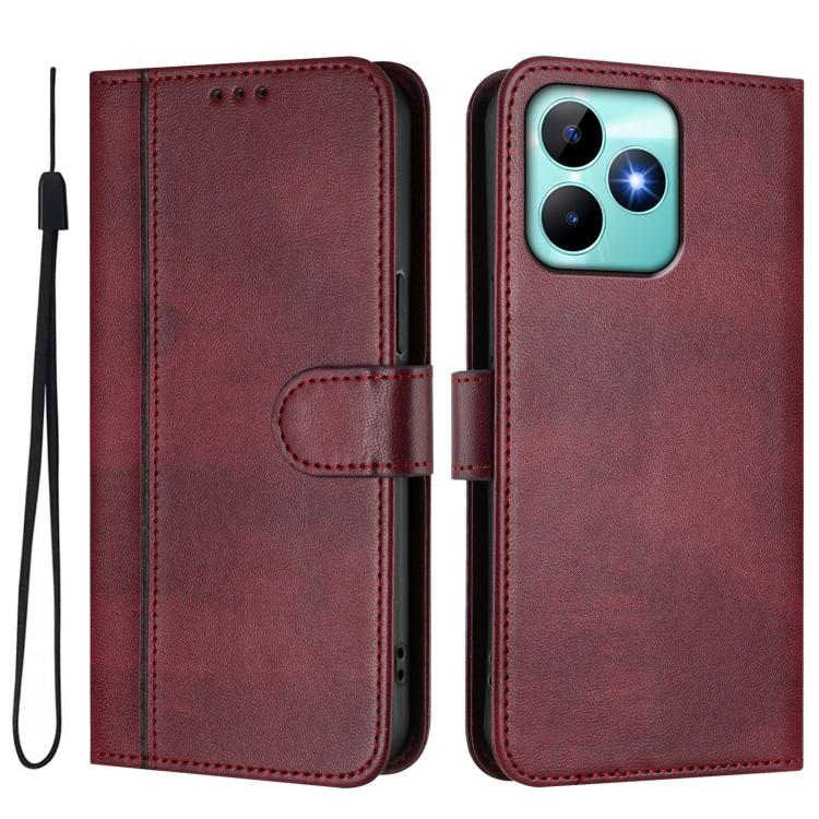 For Realme C53 4G Global / C51 4G Line Splicing Buckle Retro Leather Phone Case