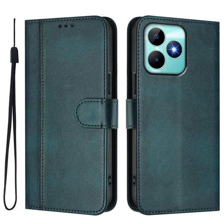For Realme C53 4G Global / C51 4G Line Splicing Buckle Retro Leather Phone Case