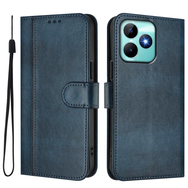 For Realme C53 4G Global / C51 4G Line Splicing Buckle Retro Leather Phone Case