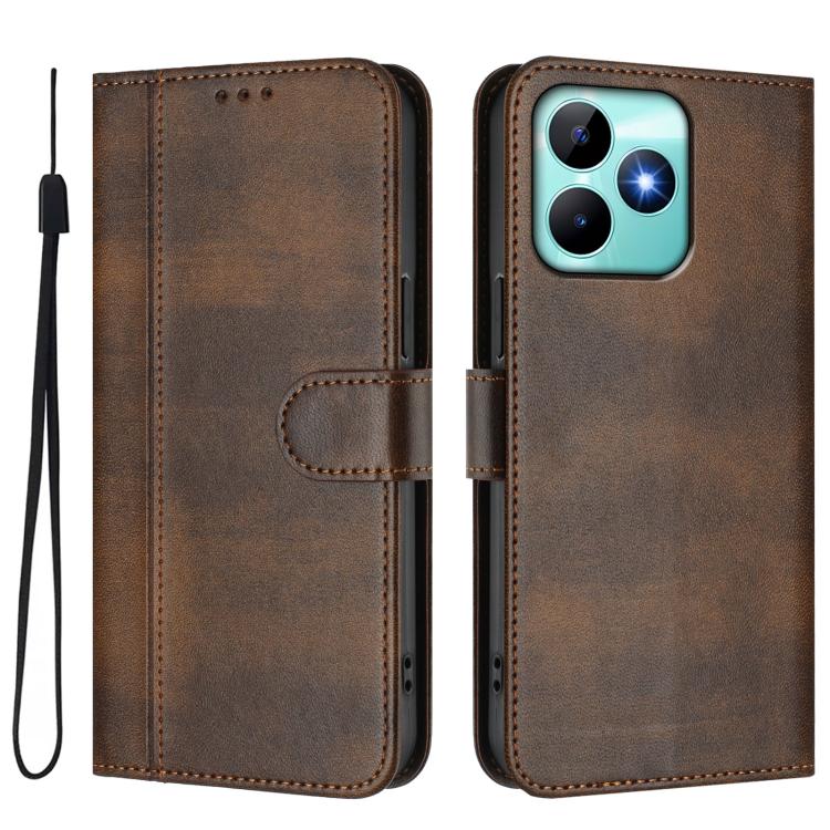 For Realme C53 4G Global / C51 4G Line Splicing Buckle Retro Leather Phone Case
