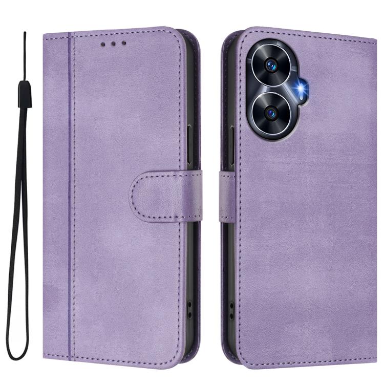 For Realme C55 4G Global / Narzo N55 Line Splicing Buckle Retro Leather Phone Case