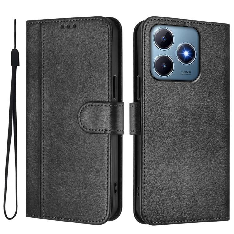 For Realme C61 4G / C63 4G Global Line Splicing Buckle Retro Leather Phone Case
