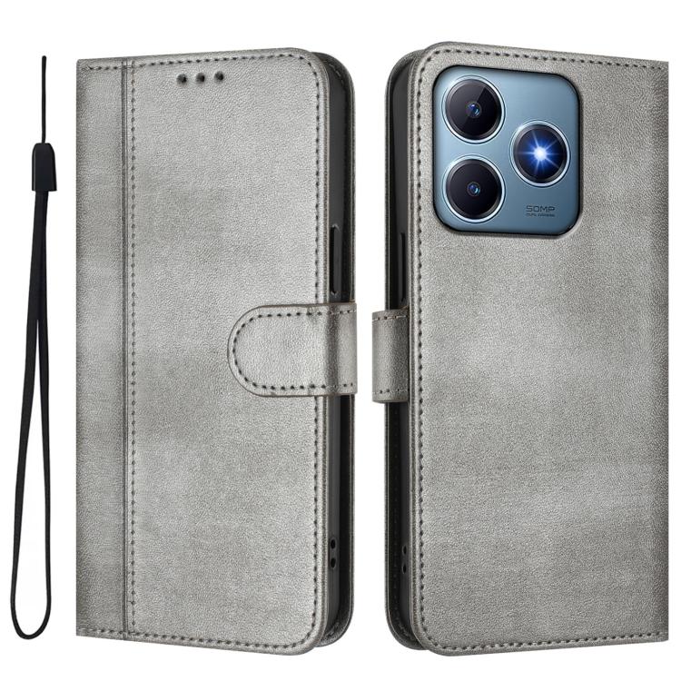 For Realme C61 4G / C63 4G Global Line Splicing Buckle Retro Leather Phone Case