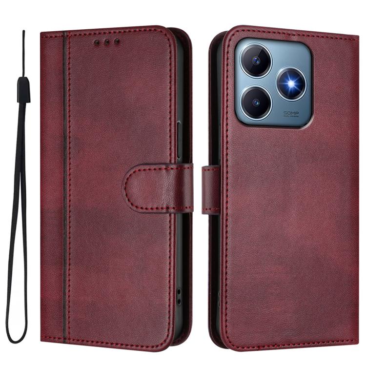 For Realme C61 4G / C63 4G Global Line Splicing Buckle Retro Leather Phone Case