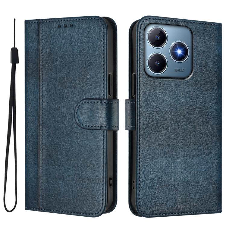 For Realme C61 4G / C63 4G Global Line Splicing Buckle Retro Leather Phone Case