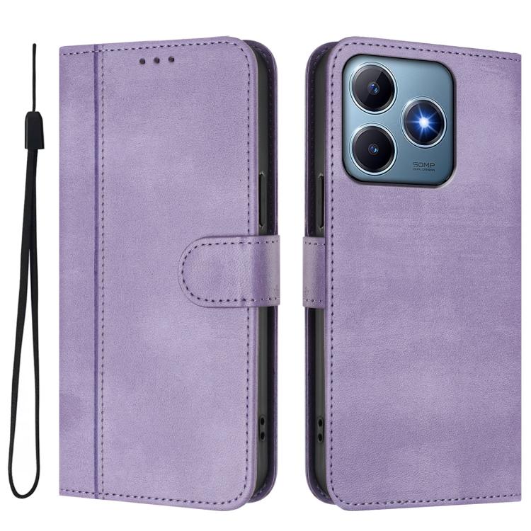 For Realme C61 4G / C63 4G Global Line Splicing Buckle Retro Leather Phone Case