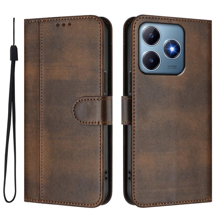 For Realme C61 4G / C63 4G Global Line Splicing Buckle Retro Leather Phone Case
