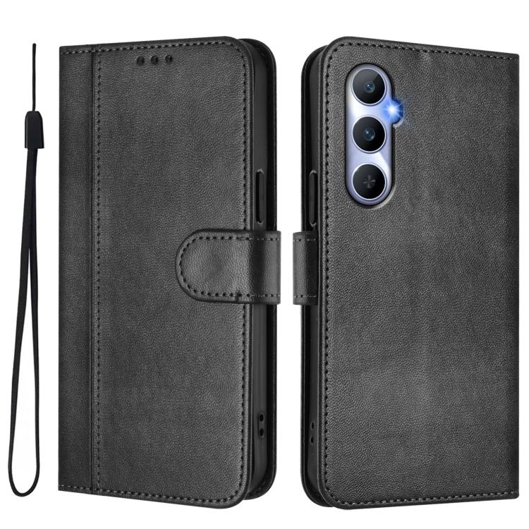 For Realme C65 4G Global Line Splicing Buckle Retro Leather Phone Case
