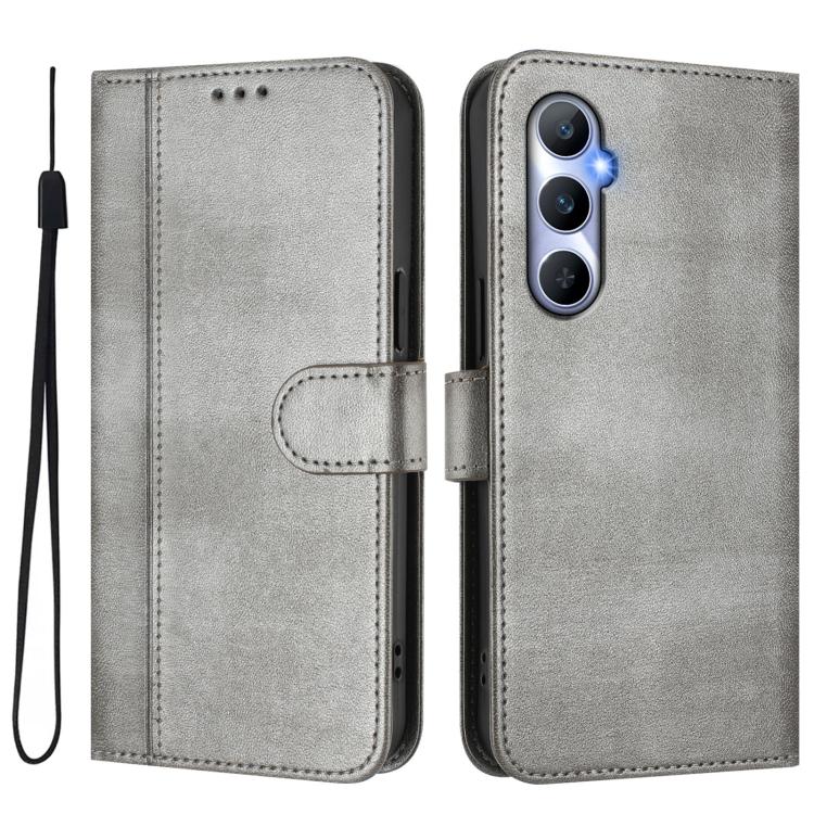 For Realme C65 4G Global Line Splicing Buckle Retro Leather Phone Case