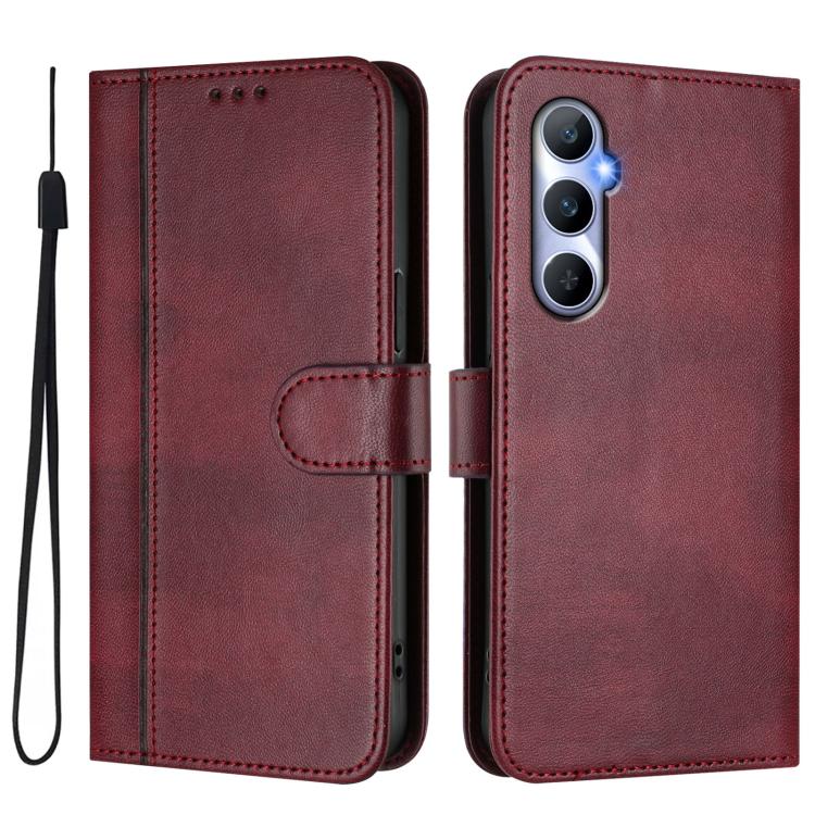For Realme C65 4G Global Line Splicing Buckle Retro Leather Phone Case