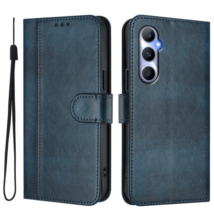 For Realme C65 4G Global Line Splicing Buckle Retro Leather Phone Case