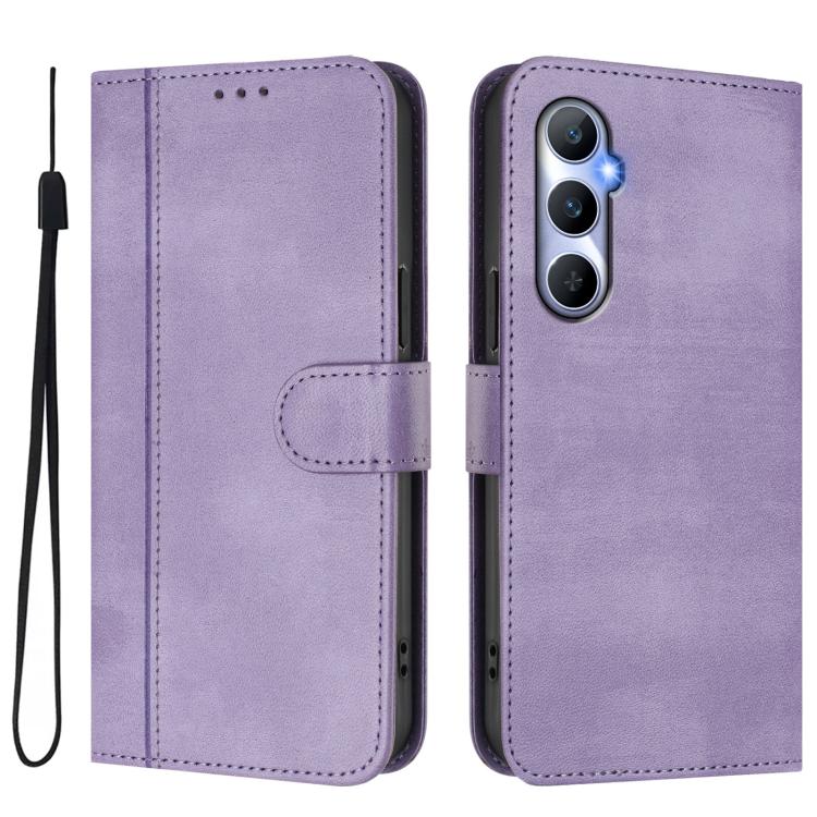 For Realme C65 4G Global Line Splicing Buckle Retro Leather Phone Case