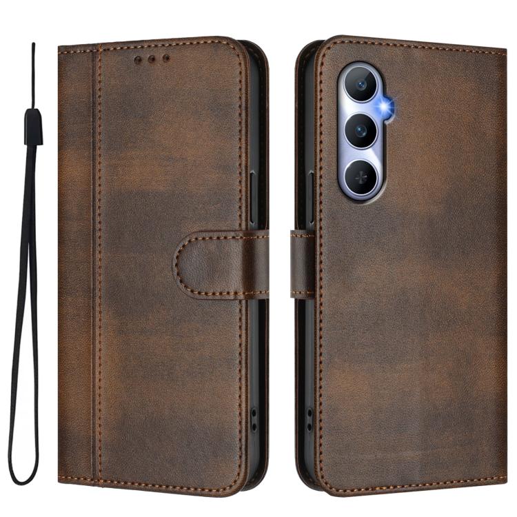 For Realme C65 4G Global Line Splicing Buckle Retro Leather Phone Case
