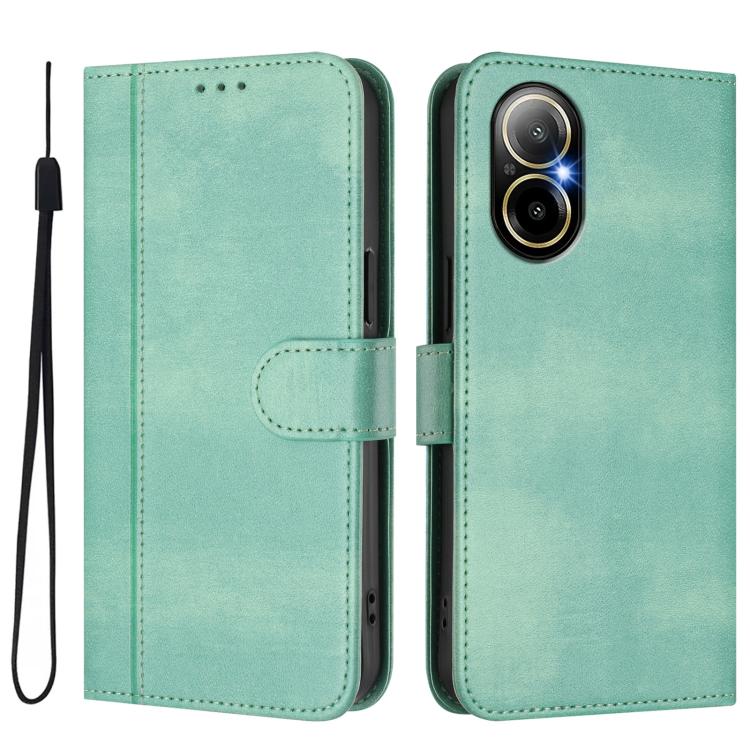 For Realme C67 4G / 12 Lite 4G Global Line Splicing Buckle Retro Leather Phone Case