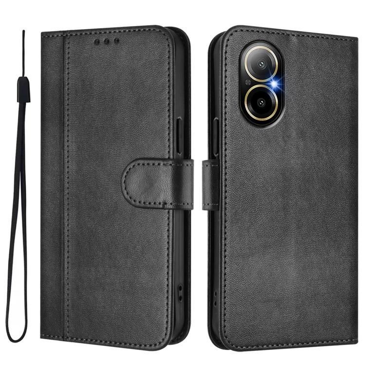 For Realme C67 4G / 12 Lite 4G Global Line Splicing Buckle Retro Leather Phone Case