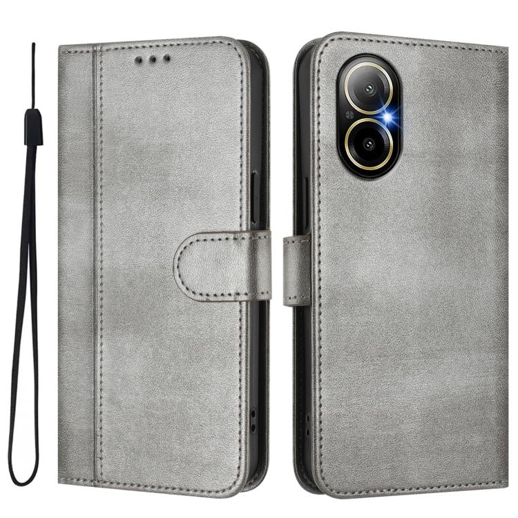 For Realme C67 4G / 12 Lite 4G Global Line Splicing Buckle Retro Leather Phone Case