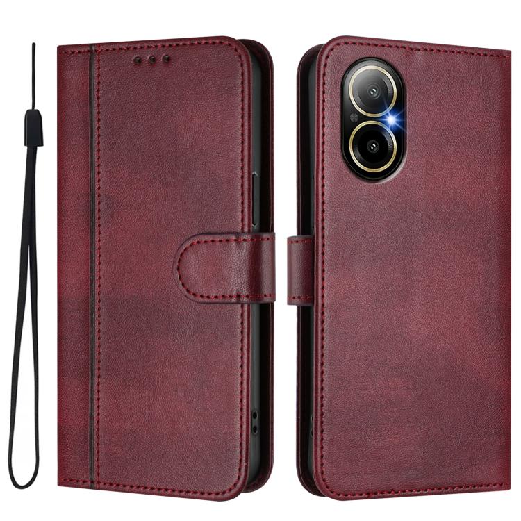 For Realme C67 4G / 12 Lite 4G Global Line Splicing Buckle Retro Leather Phone Case